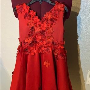 Girls size 5T red formal short to long dress .